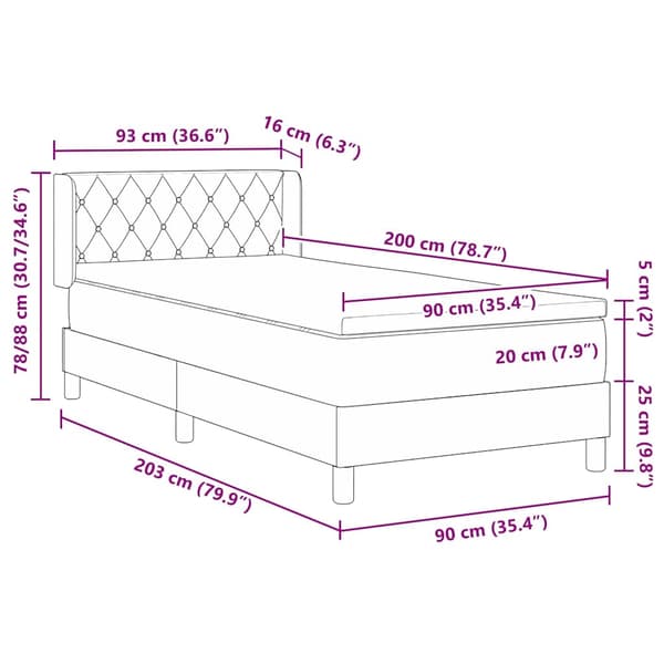 vidaXL Box spring seng med madras Lysegrå 200 x 90 cm Polyester