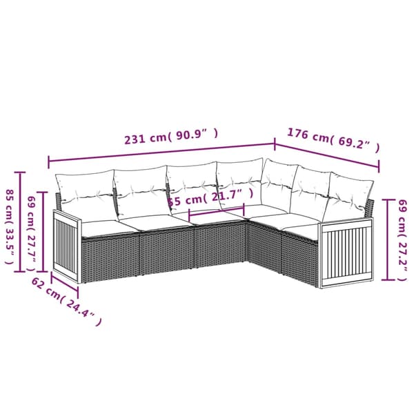 vidaXL sofasæt til haven 6 dele med hynder polyrattan beige