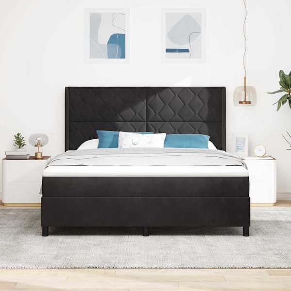 vidaXL Box spring seng med madras Sort 180 x 200 cm Fløjl