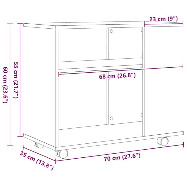 vidaXL sidebord sort egetræ 70x35x60 cm konstrueret træ
