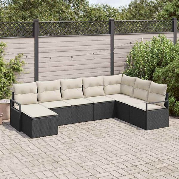 vidaXL Sofa Sæt med pude 8 pcs Sort polyrattan