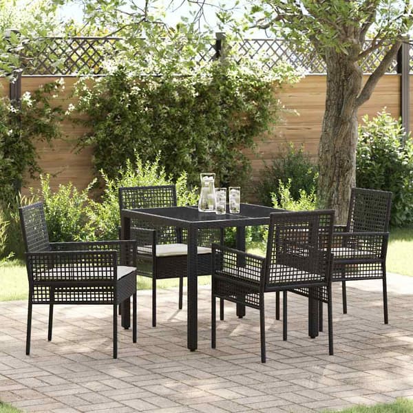 vidaXL Have Spisebordssæt 5 pcs Sort polyrattan