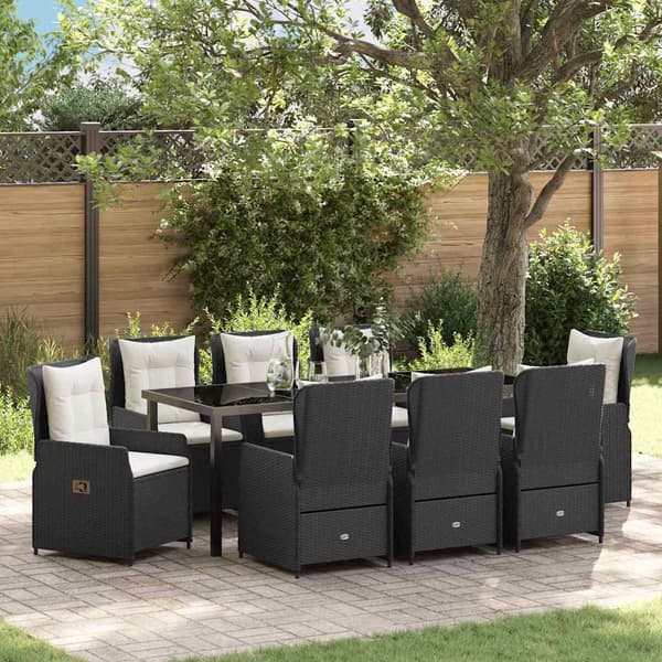 vidaXL Have Spisebordssæt 9 pcs Sort polyrattan