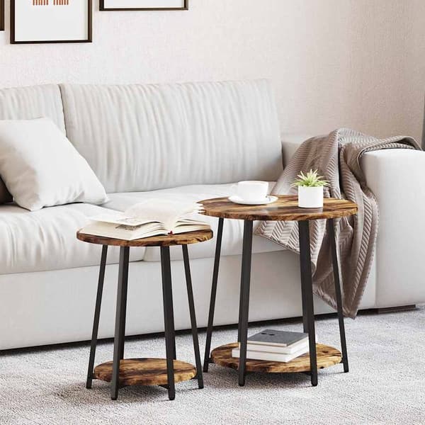 vidaXL Sidebordssæt med hylde 2 pcs Røget Eg og Sort