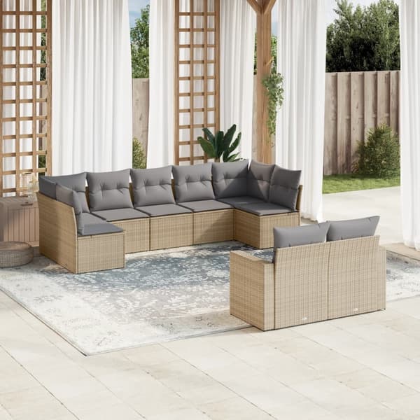vidaXL sofasæt til haven 9 dele med hynder polyrattan beige