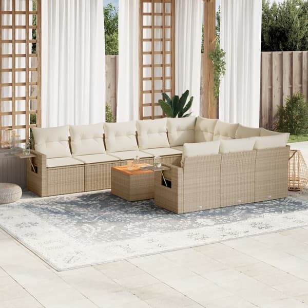 vidaXL sofasæt til haven 11 dele med hynder polyrattan beige