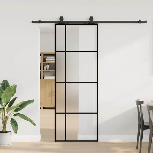 vidaXL Skydedør med monteringstilbehør sort 76x205 cm ESG-glas