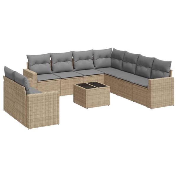 vidaXL sofasæt til haven 10 dele med hynder polyrattan beige