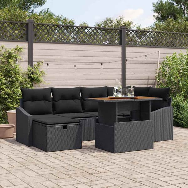 vidaXL Havesofa Sæt 7 pcs Sort polyrattan