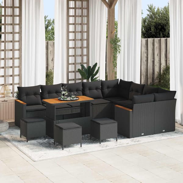 vidaXL Havesofa Sæt 13 pcs Sort polyrattan
