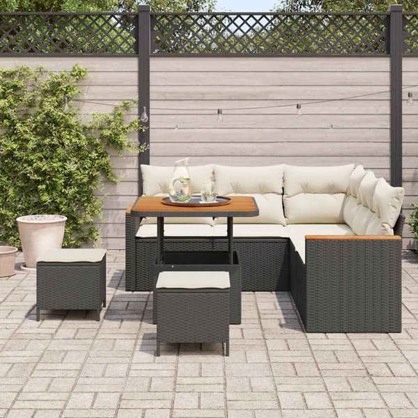vidaXL Havesofa Sæt 8 pcs Sort polyrattan