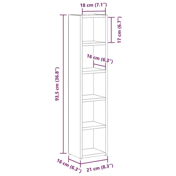 vidaXL CD-hyllyt 2 kpl musta 21x16x93,5 cm lastulevy