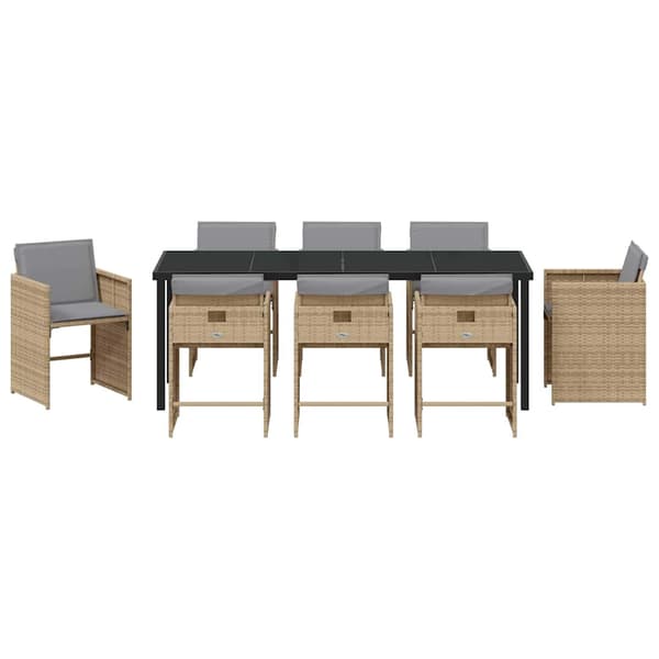 vidaXL Have Spisebordssæt 9 pcs Beige polyrattan