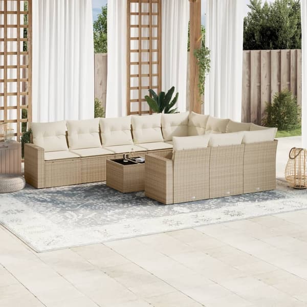 vidaXL sofasæt til haven 11 dele med hynder polyrattan beige