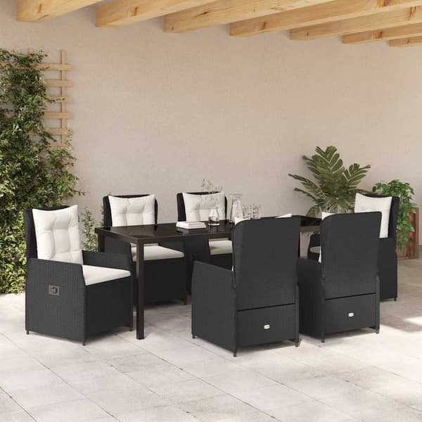 vidaXL Have Spisebordssæt 7 pcs Sort polyrattan