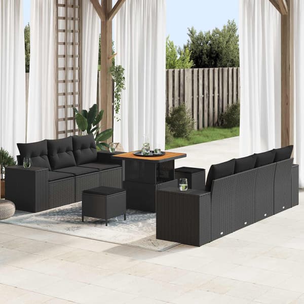 vidaXL Havesofa Sæt 10 pcs Sort polyrattan