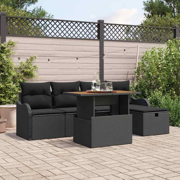 vidaXL Havesofa Sæt 6 pcs Sort polyrattan