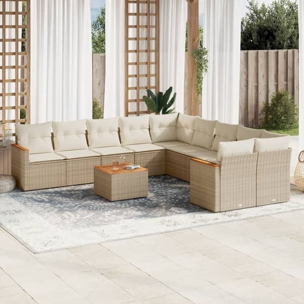 vidaXL sofasæt til haven 11 dele med hynder polyrattan beige