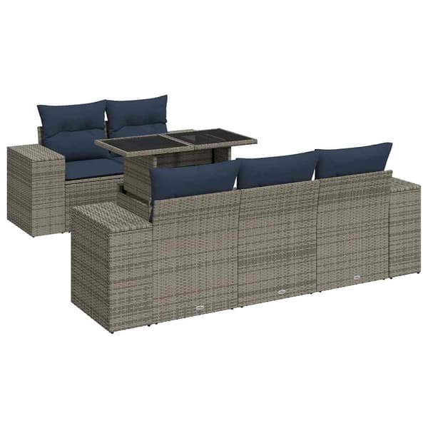 vidaXL sofasæt til haven 6 dele med hynder polyrattan akacietræ grå