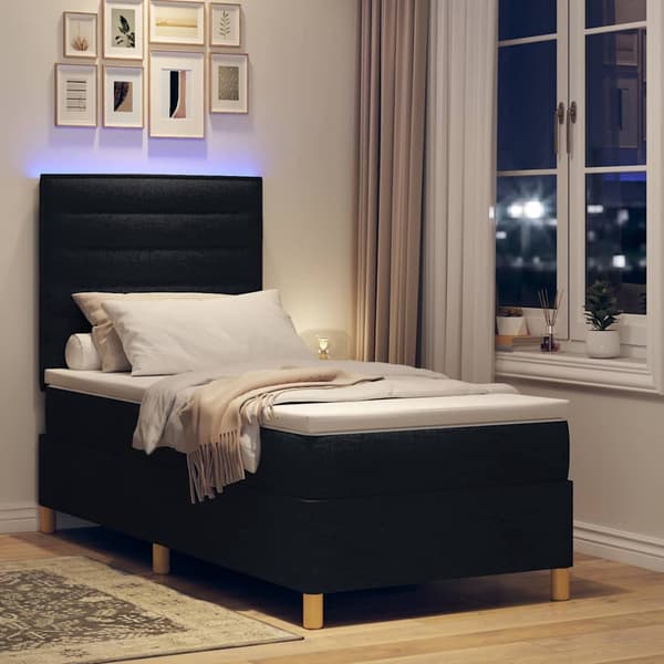 vidaXL LED Box Spring Bed med madras Sort 80 x 200 cm Stof