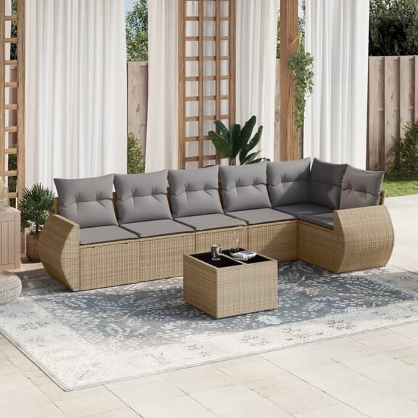vidaXL sofasæt til haven 7 dele med hynder polyrattan beige