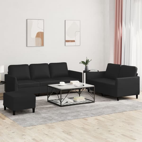 vidaXL sofasæt 3 dele med hynder kunstlæder sort
