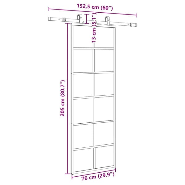 vidaXL Skydedør med monteringstilbehør sort 76x205 cm ESG-glas