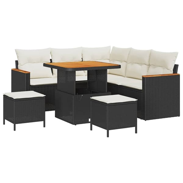 vidaXL Havesofa Sæt 8 pcs Sort polyrattan