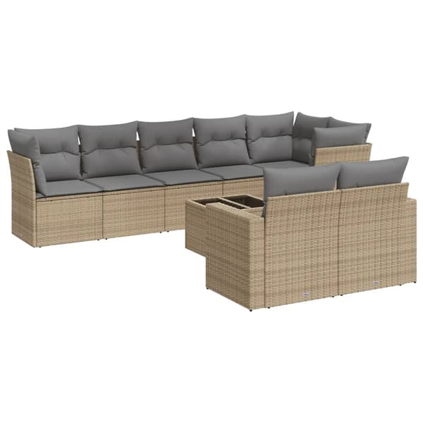 vidaXL sofasæt til haven 9 dele med hynder polyrattan beige