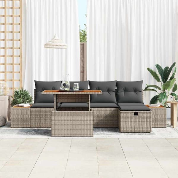 vidaXL Havesofa Sæt 6 pcs Grå polyrattan