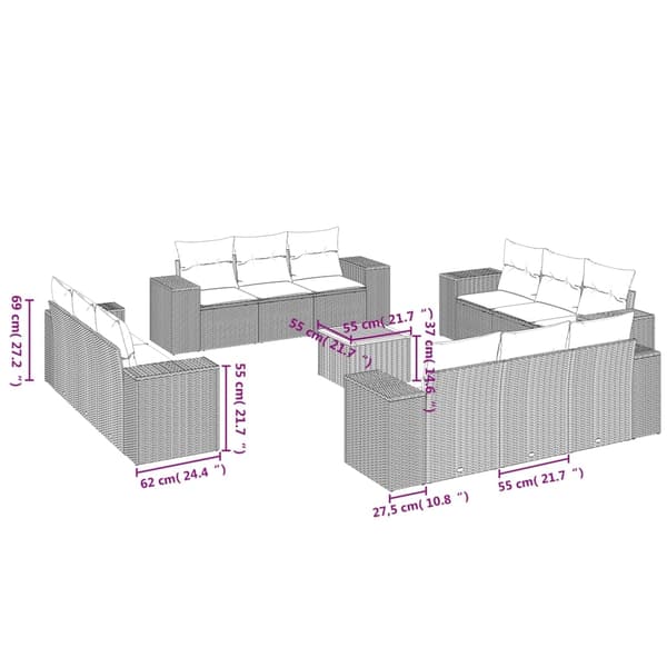 vidaXL sofasæt til haven 13 dele med hynder polyrattan beige