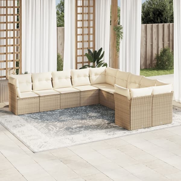vidaXL sofasæt til haven 10 dele med hynder polyrattan beige