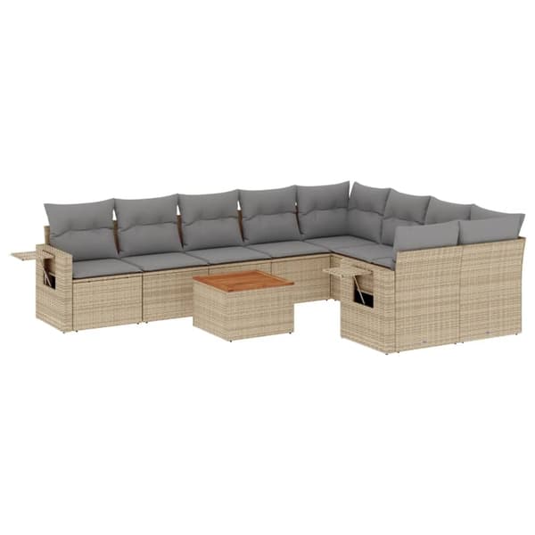 vidaXL sofasæt til haven 10 dele med hynder polyrattan beige