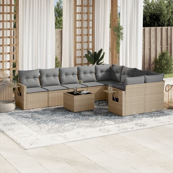vidaXL sofasæt til haven 10 dele med hynder polyrattan beige