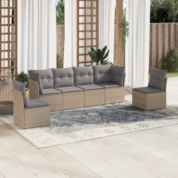 vidaXL sofasæt til haven 6 dele med hynder polyrattan beige