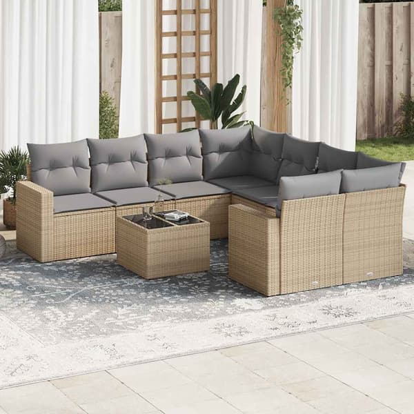 vidaXL sofasæt til haven 9 dele med hynder polyrattan beige