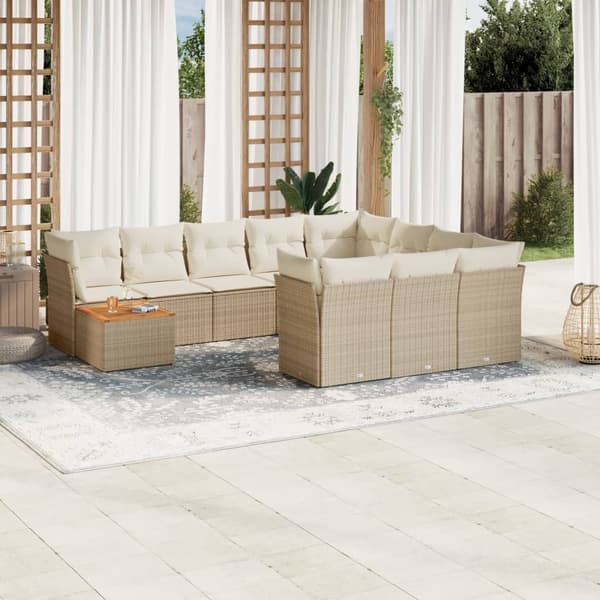 vidaXL sofasæt til haven 11 dele med hynder polyrattan beige