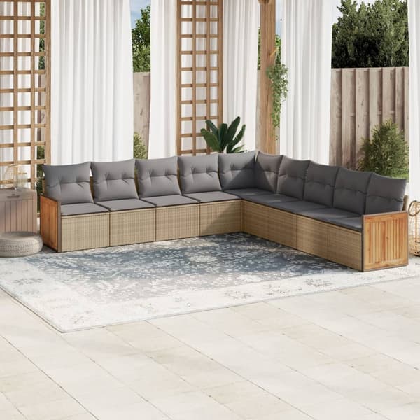 vidaXL sofasæt til haven 9 dele med hynder polyrattan beige