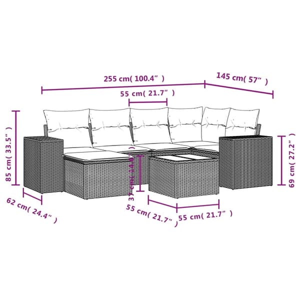 vidaXL sofasæt til haven 7 dele med hynder polyrattan beige