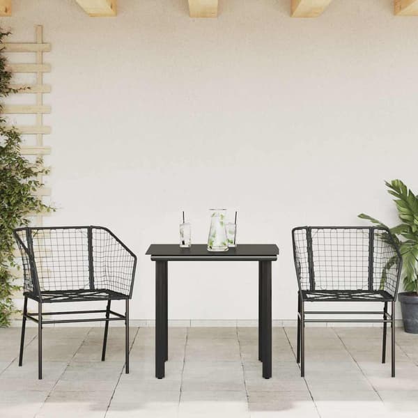 vidaXL 3 dele spisebordssæt til haven polyrattan glas sort