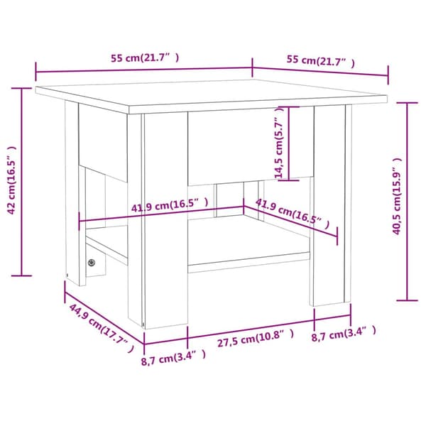 vidaXL sofabord 55x55x42 cm spånplade brun egetræsfarve