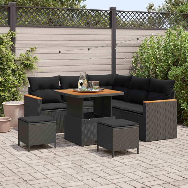 vidaXL Havesofa Sæt 8 pcs Sort polyrattan