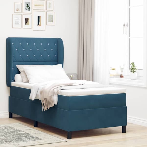 vidaXL Box spring seng med madras Mørk blå 190 x 90 cm Polyester