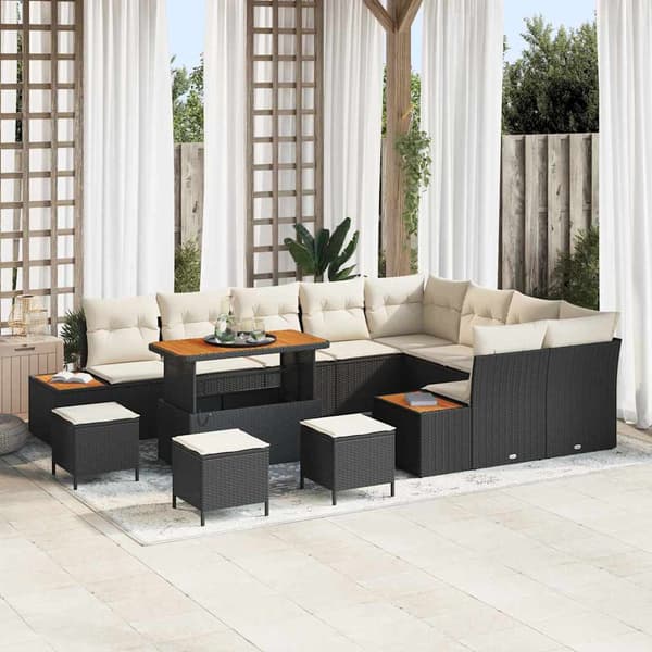 vidaXL Havesofa Sæt 13 pcs Sort polyrattan