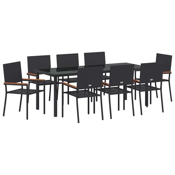 vidaXL Have Spisebordssæt 9 pcs Sort Poly rattan
