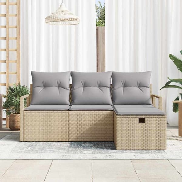 vidaXL Sofa Sæt med pude 4 pcs Beige og lys grå polyrattan