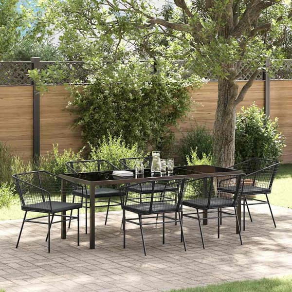 vidaXL Have Spisebordssæt 7 pcs Sort polyrattan