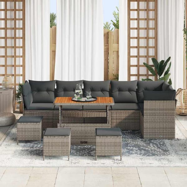 vidaXL Havesofa Sæt 10 pcs Grå polyrattan