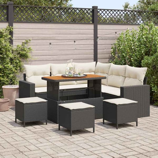 vidaXL Havesofa Sæt 9 pcs Sort polyrattan