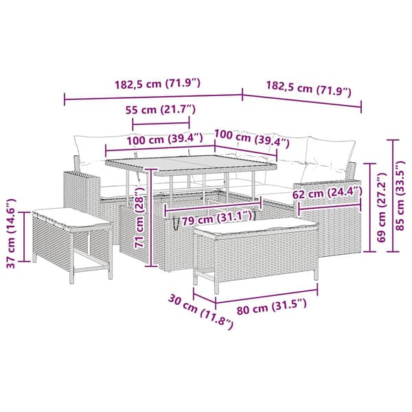 vidaXL Havesofa Sæt 8 pcs Beige polyrattan